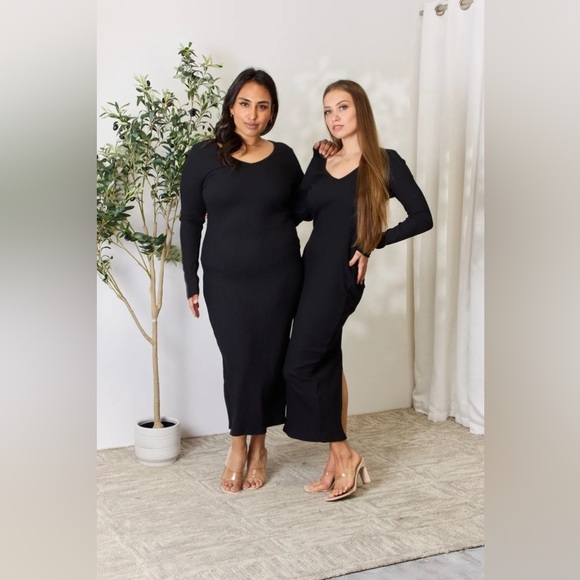 NEW**-Culture Code Full Size Ribbed Long Sleeve Midi Slit Dress OFFERS WELCOME - Picture 11 of 12